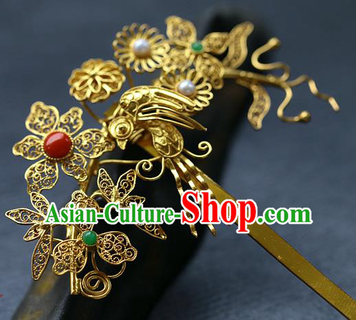 China Ancient Empress Golden Hair Stick Traditional Ming Dynasty Court Filigree Hairpin