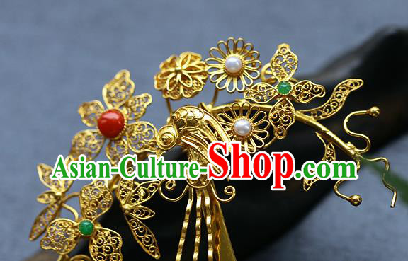 China Ancient Empress Golden Hair Stick Traditional Ming Dynasty Court Filigree Hairpin