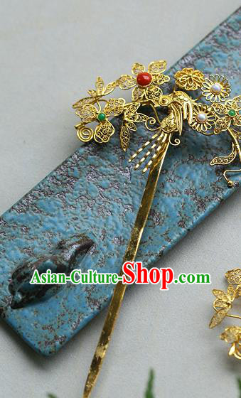 China Ancient Empress Golden Hair Stick Traditional Ming Dynasty Court Filigree Hairpin