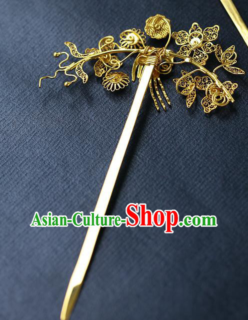 China Ancient Empress Golden Hair Stick Traditional Ming Dynasty Court Filigree Hairpin