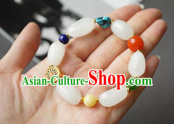 Chinese Traditional Cheongsam Wristlet Accessories Handmade National White Jade Bracelet