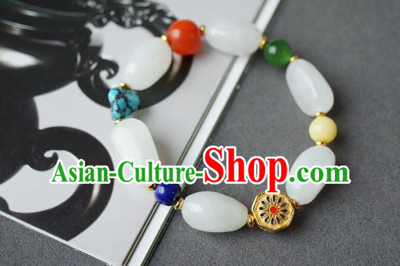 Chinese Traditional Cheongsam Wristlet Accessories Handmade National White Jade Bracelet