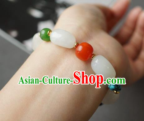 Chinese Traditional Cheongsam Wristlet Accessories Handmade National White Jade Bracelet