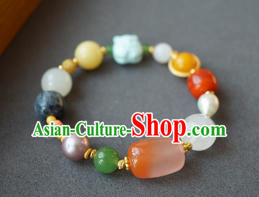 Chinese Handmade National Agate Bracelet Traditional Cheongsam Gems Wristlet Accessories