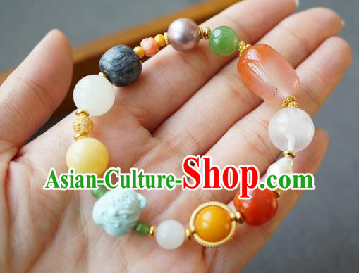 Chinese Handmade National Agate Bracelet Traditional Cheongsam Gems Wristlet Accessories