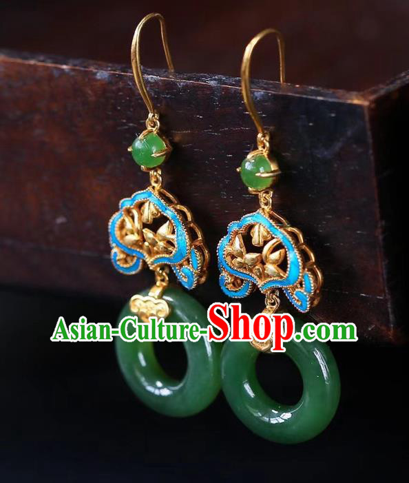 Chinese Handmade Jadeite Ear Accessories Traditional Cheongsam Peace Buckle Earrings