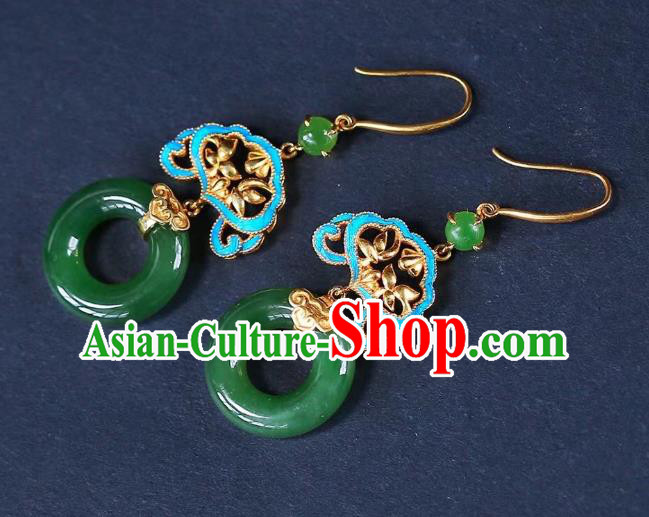 Chinese Handmade Jadeite Ear Accessories Traditional Cheongsam Peace Buckle Earrings