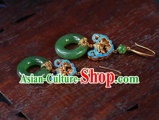 Chinese Handmade Jadeite Ear Accessories Traditional Cheongsam Peace Buckle Earrings