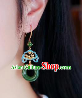 Chinese Handmade Jadeite Ear Accessories Traditional Cheongsam Peace Buckle Earrings