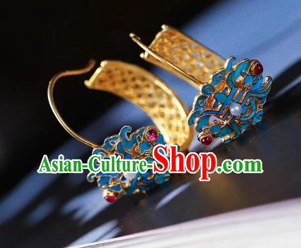 Chinese Handmade Qing Dynasty Filigree Ear Accessories Traditional Ancient Court Woman Earrings