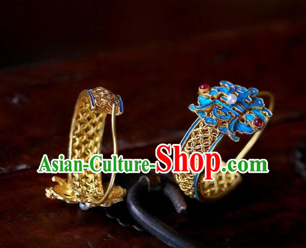 Chinese Handmade Qing Dynasty Filigree Ear Accessories Traditional Ancient Court Woman Earrings
