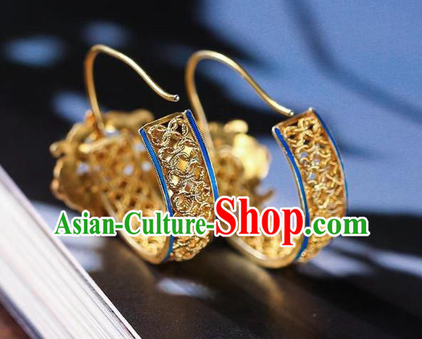 Chinese Handmade Qing Dynasty Filigree Ear Accessories Traditional Ancient Court Woman Earrings