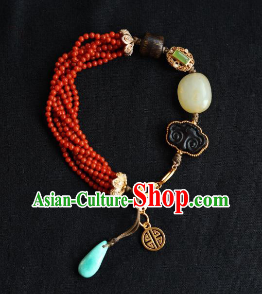Chinese Handmade National Bracelet Traditional Cheongsam Red Beads Wristlet Accessories
