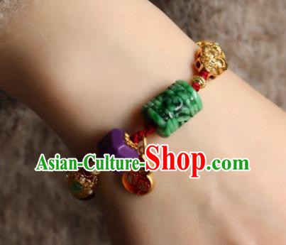 Chinese Handmade National Gems Bracelet Traditional Cheongsam Jade Carving Wristlet Accessories
