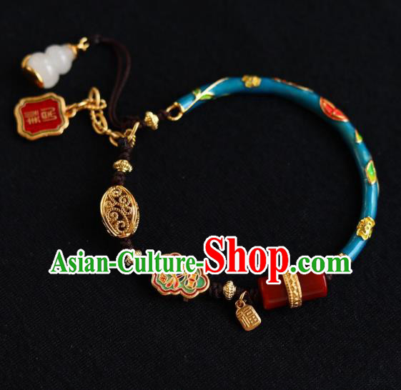 Chinese Handmade National Cloisonne Bracelet Traditional Cheongsam Jade Gourd Tassel Wristlet Accessories