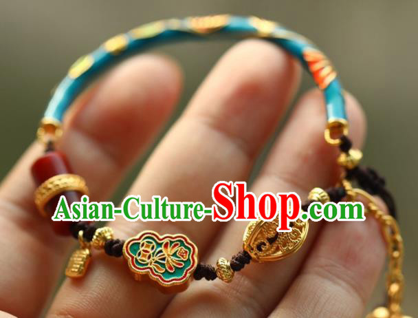 Chinese Handmade National Cloisonne Bracelet Traditional Cheongsam Jade Gourd Tassel Wristlet Accessories