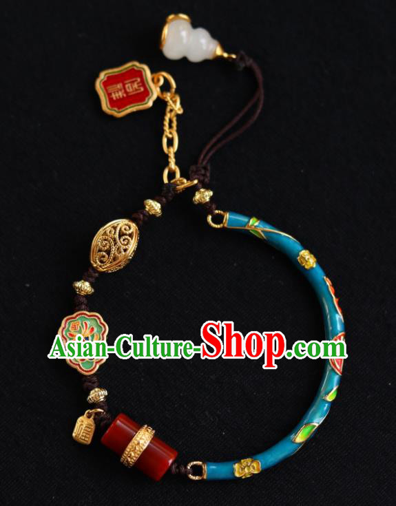 Chinese Handmade National Cloisonne Bracelet Traditional Cheongsam Jade Gourd Tassel Wristlet Accessories