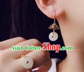 Chinese Handmade Golden Cloud Ear Accessories Traditional Cheongsam Jade Peace Buckle Earrings