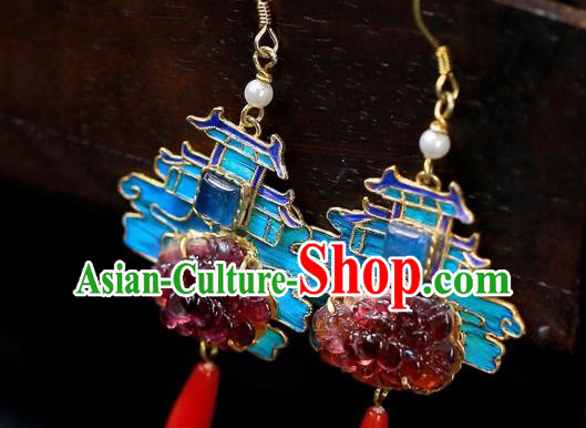 Chinese Handmade Cheongsam Tourmaline Peony Ear Accessories Traditional Qing Dynasty Court Earrings