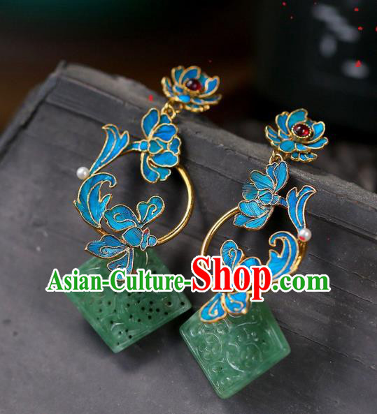Chinese Handmade Jadeite Carving Ear Accessories Traditional Qing Dynasty Cheongsam Earrings