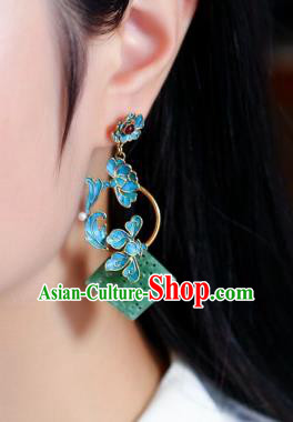Chinese Handmade Jadeite Carving Ear Accessories Traditional Qing Dynasty Cheongsam Earrings