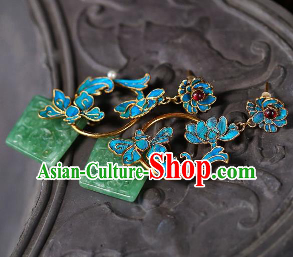 Chinese Handmade Jadeite Carving Ear Accessories Traditional Qing Dynasty Cheongsam Earrings