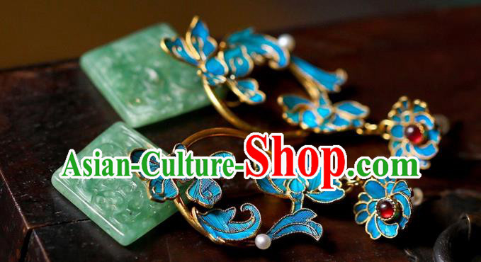 Chinese Handmade Jadeite Carving Ear Accessories Traditional Qing Dynasty Cheongsam Earrings