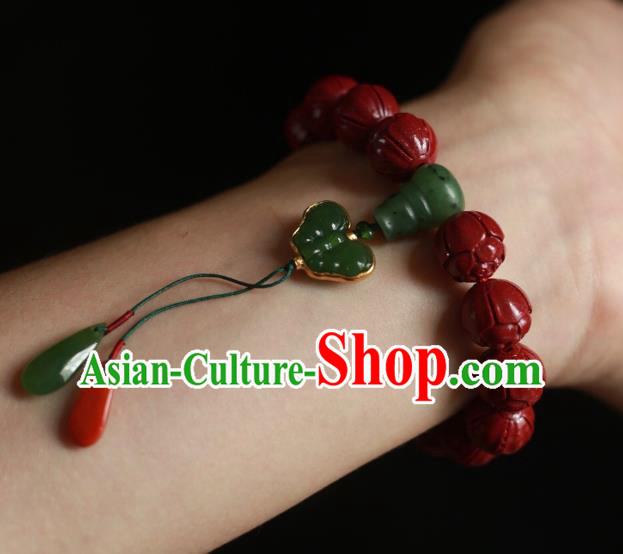 Chinese Traditional Cinnabar Beads Carving Wristlet Accessories National Cheongsam Jadeite Bracelet