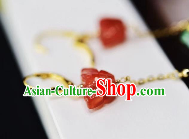 Chinese Handmade Jade Ear Accessories Traditional Cheongsam Agate Butterfly Earrings