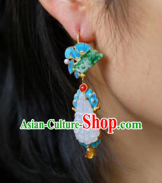 Chinese Handmade National Jadeite Ear Accessories Traditional Cheongsam Topaz Earrings Jewelry