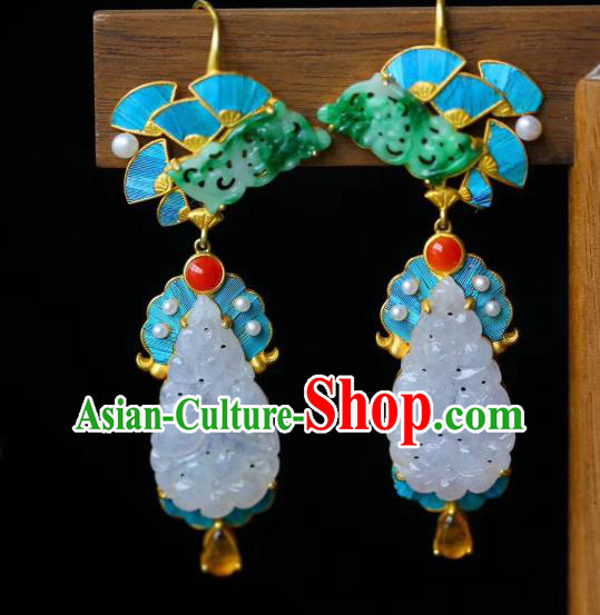 Chinese Handmade National Jadeite Ear Accessories Traditional Cheongsam Topaz Earrings Jewelry