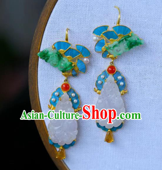 Chinese Handmade National Jadeite Ear Accessories Traditional Cheongsam Topaz Earrings Jewelry