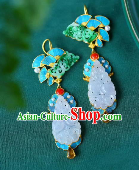 Chinese Handmade National Jadeite Ear Accessories Traditional Cheongsam Topaz Earrings Jewelry