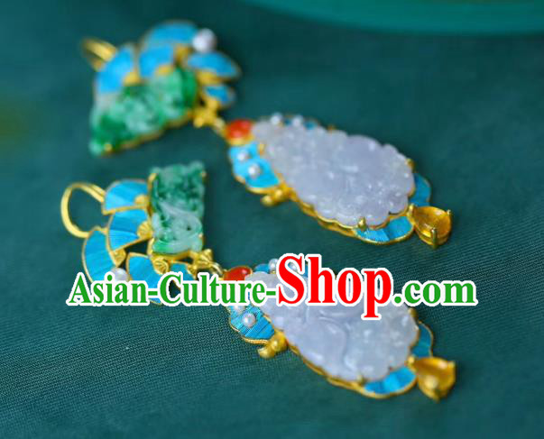 Chinese Handmade National Jadeite Ear Accessories Traditional Cheongsam Topaz Earrings Jewelry