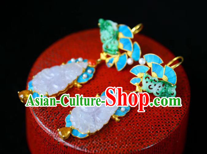 Chinese Handmade National Jadeite Ear Accessories Traditional Cheongsam Topaz Earrings Jewelry