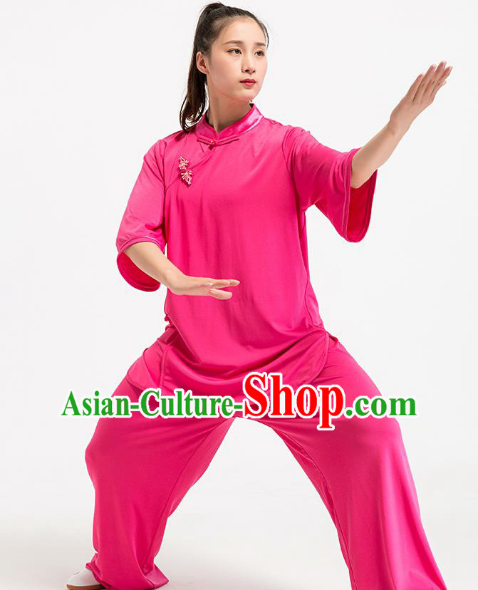 China Traditional Summer Tai Chi Training Martial Arts Clothing Kung Fu Rosy Uniforms