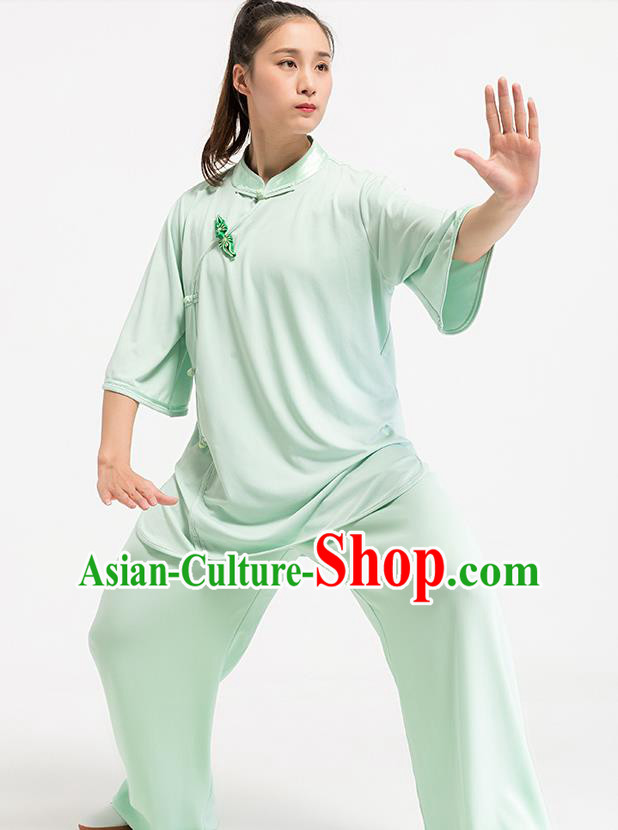 China Traditional Kung Fu Tai Chi Clothing Summer Light Green Uniforms