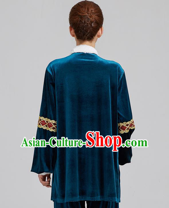China Kung Fu Costume Tai Chi Clothing Martial Arts Navy Pleuche Uniforms
