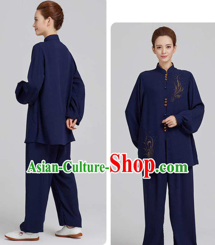 China Kung Fu Costume Tai Chi Exercise Clothing Martial Arts Navy Uniforms