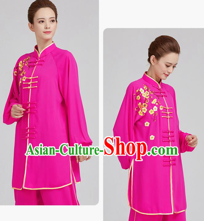 China Tai Chi Training Embroidered Plum Blossom Rosy Uniforms Top Kung Fu Costumes
