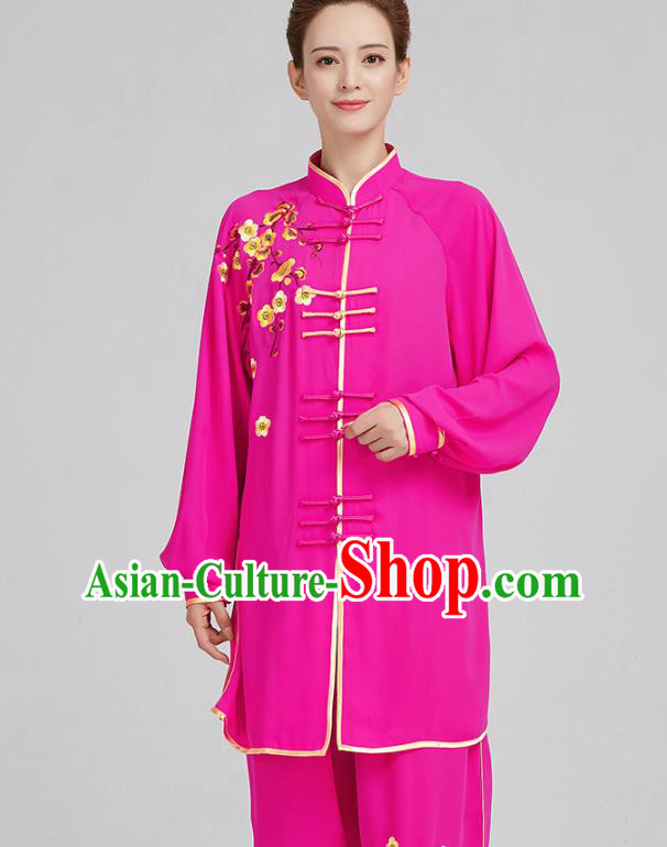 China Tai Chi Training Embroidered Plum Blossom Rosy Uniforms Top Kung Fu Costumes