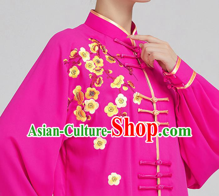 China Tai Chi Training Embroidered Plum Blossom Rosy Uniforms Top Kung Fu Costumes