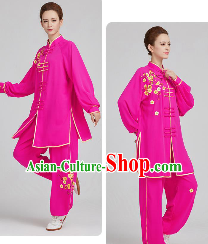 China Tai Chi Training Embroidered Plum Blossom Rosy Uniforms Top Kung Fu Costumes