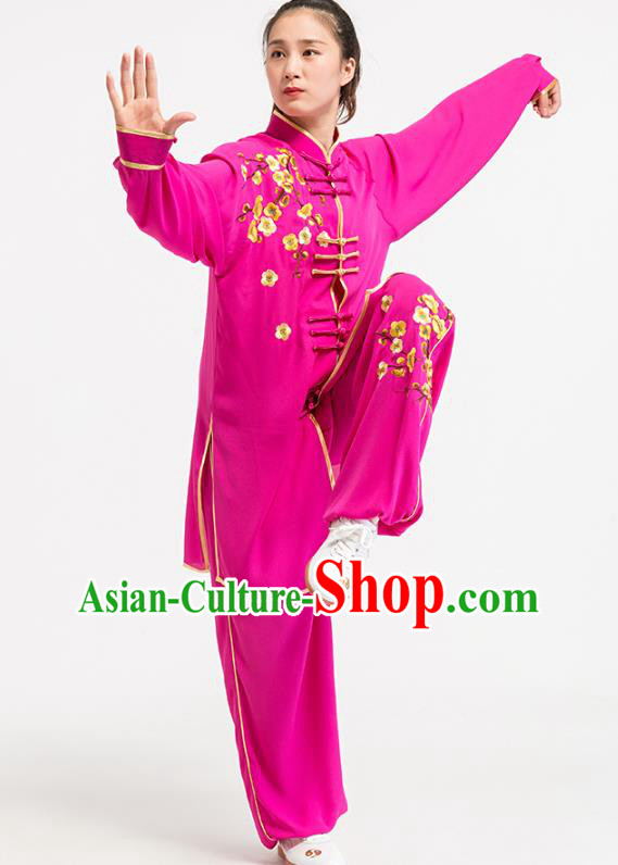 China Tai Chi Training Embroidered Plum Blossom Rosy Uniforms Top Kung Fu Costumes
