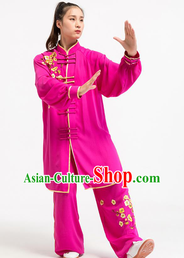 China Tai Chi Training Embroidered Plum Blossom Rosy Uniforms Top Kung Fu Costumes