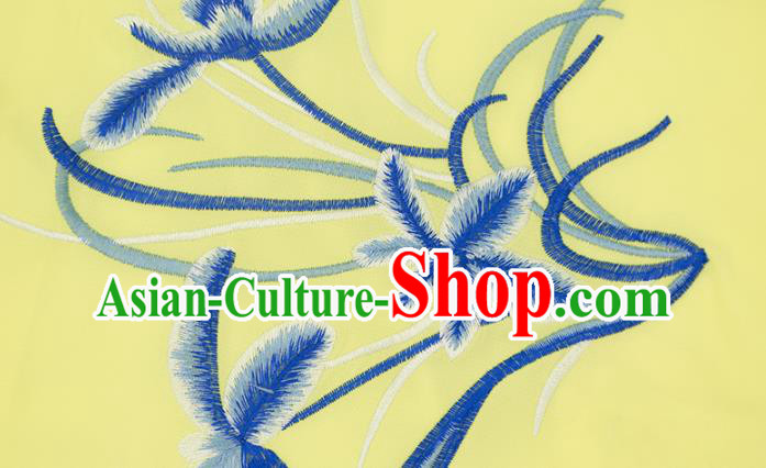 China Top Kung Fu Competition Costumes Tai Chi Training Embroidered Orchids Yellow Uniforms