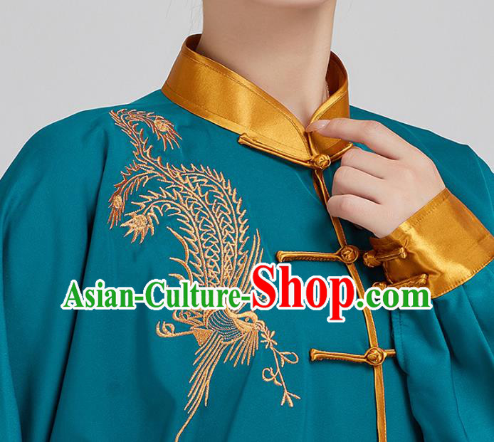 China Top Kung Fu Costumes Embroidered Tai Chi Training Blue Uniforms