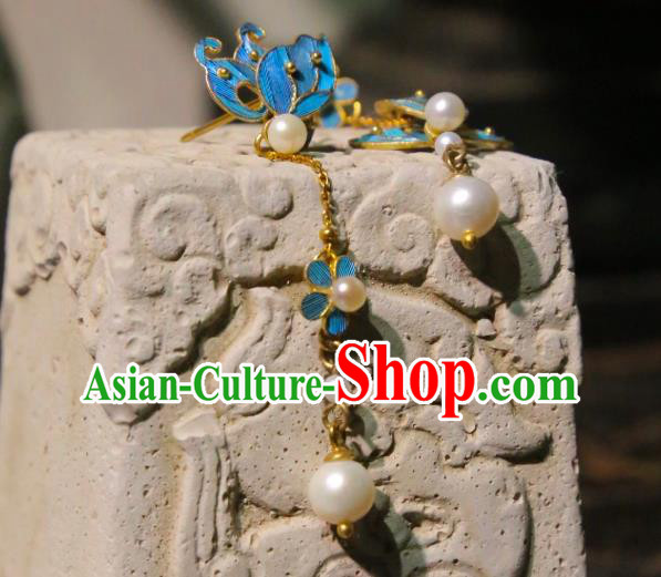 Handmade Chinese Butterfly Plum Ear Accessories Traditional Culture Jewelry Cheongsam Pearls Earrings