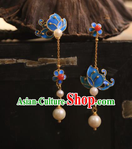 Handmade Chinese Butterfly Plum Ear Accessories Traditional Culture Jewelry Cheongsam Pearls Earrings