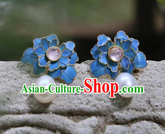 Handmade Chinese Pearl Ear Accessories Traditional Culture Jewelry Cheongsam Pink Tourmaline Earrings